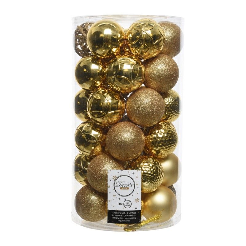 Tubo com 37 Bolas Douradas Decorativas para Árvore de Natal Ø6cm
