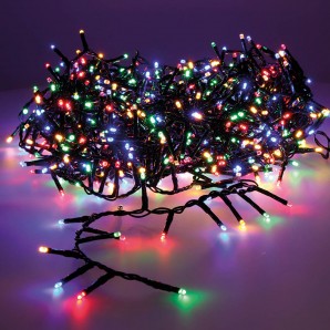Guirlanda compacta de LED piscando multicolorida para exterior 16m cabo verde de 500 LEDs
