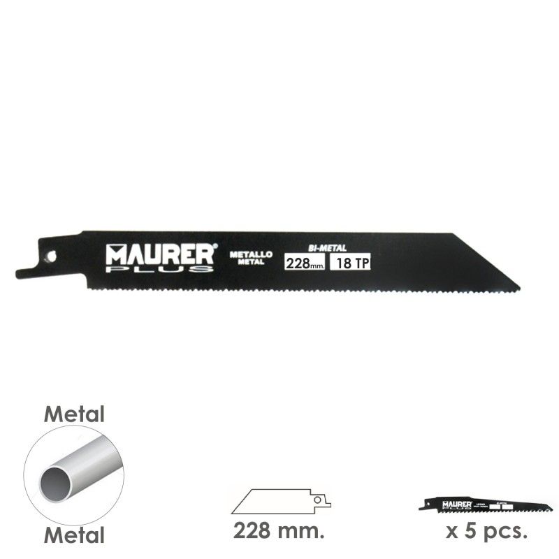 Hoja Para Sierra Sable Metal 228 mm. - 18 TPI Tipo Bosch (5 piezas) AFT 07120705