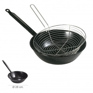 Frigideira Esmaltada Com Asa Ø 28 cm. Com Cesto de Fritura