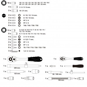 Juego Completo Llaves Vaso, kit 94 Piezas, 1/4"-1/2", Acero Vadaio, Con Maletin AFT 20121903 2