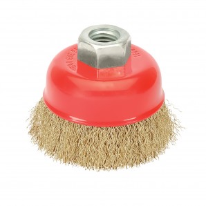 Cepillo Taza Con Alambre De Acero Latonado Rosca M14, Ø 100 mm. Alambre de Ø 0,30 mm. AFT 09101005