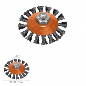 Cepillo Oblicuo Con Alambre De Acero Trenazdo Rosca M14, Ø 100 mm. Alambre de Ø 0,30 mm. AFT 09101030 2