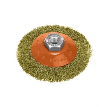 Cepillo Oblicuo Con Alambre De Acero Latonado Rosca M14, Ø 100 mm. Alambre de Ø 0,30 mm. AFT 09101025