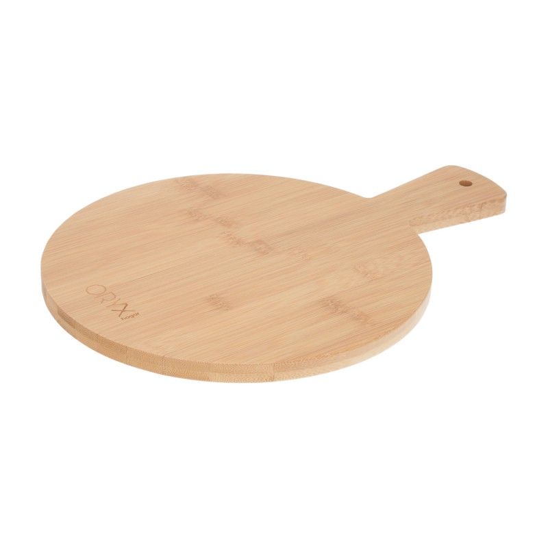 Tábua de cozinha redonda em madeira de bambu com cabo Ø 26 x 36 cm.