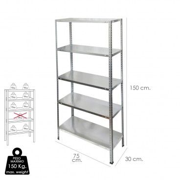 Módulo de Estante Galvanizado com 5 Prateleiras 150x75x30 cm.