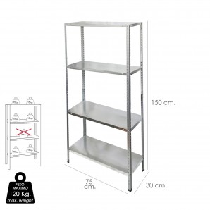 Estanteria Acero Galvanizado con 4 Baldas 150x75x30 cm. Baldas ajustables. Peso maximo 120 Kg. AFT 21030555 2