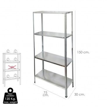 Módulo de Estante Galvanizado com 4 Prateleiras 150x75x30 cm.