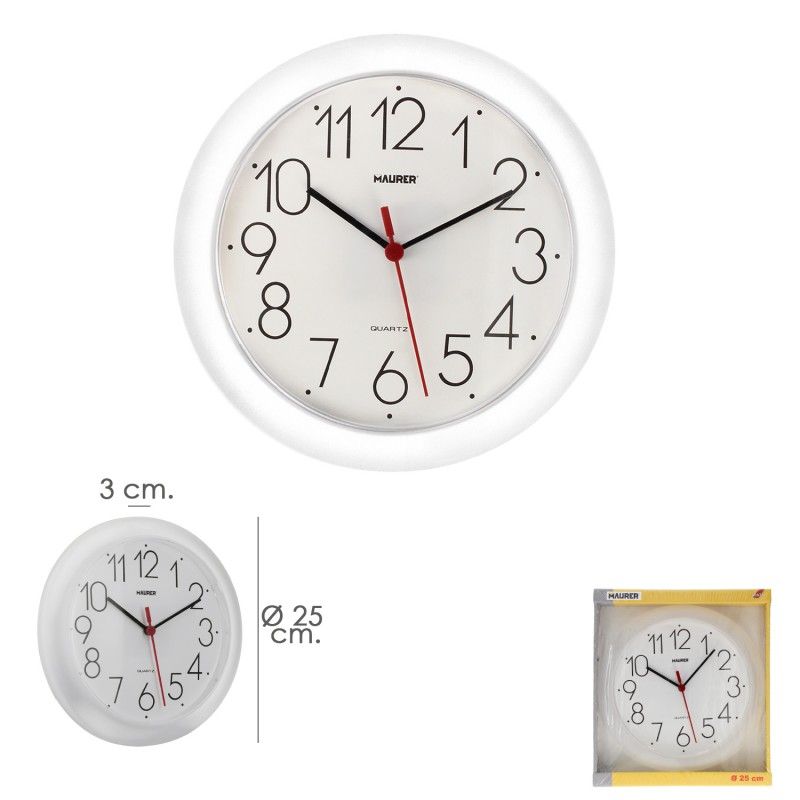 Relógio de parede Ø 25 cm. Branco