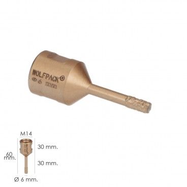 Corona Diamante Para Amoladora Ø 6 mm. Conexión Rosca M14. Corte Seco AFT 09112100