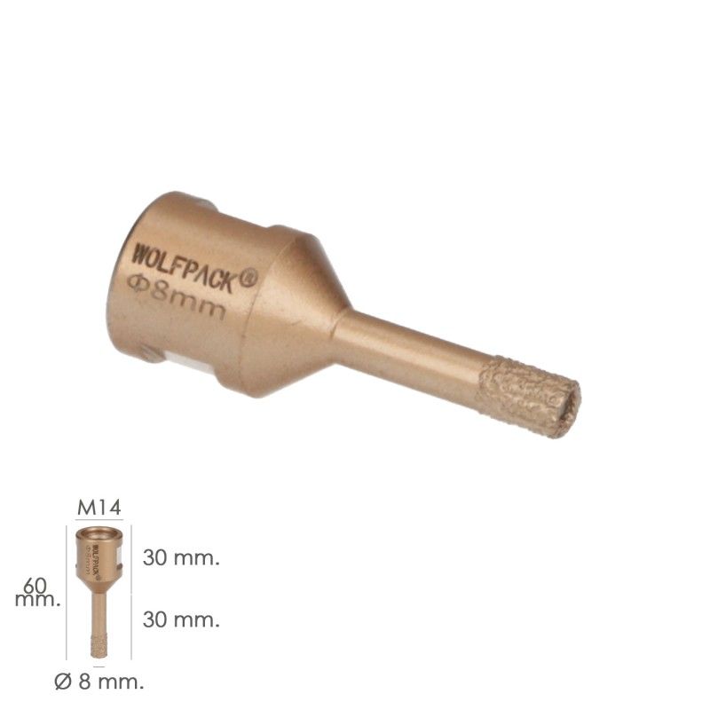 Corona Diamante Para Amoladora Ø 8 mm. Conexión Rosca M14. Corte Seco AFT 09112105