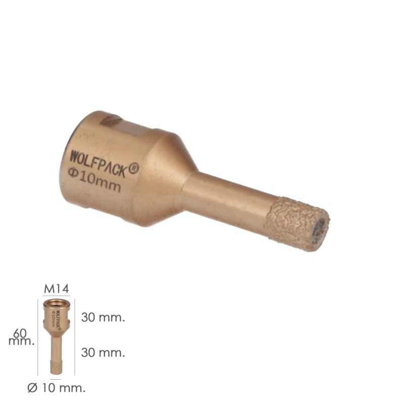 Corona Diamante Para Amoladora Ø 10 mm. Conexión Rosca M14. Corte Seco AFT 09112110