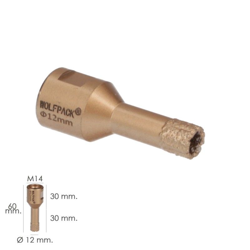 Coroa de diamante M14 Ø 12 mm. Corte Seco
