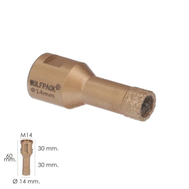 Corona Diamante Para Amoladora Ø 14 mm. Conexión Rosca M14. Corte Seco AFT 09112120