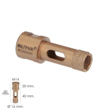 Corona Diamante Para Amoladora Ø 16 mm. Conexión Rosca M14. Corte Seco AFT 09112125