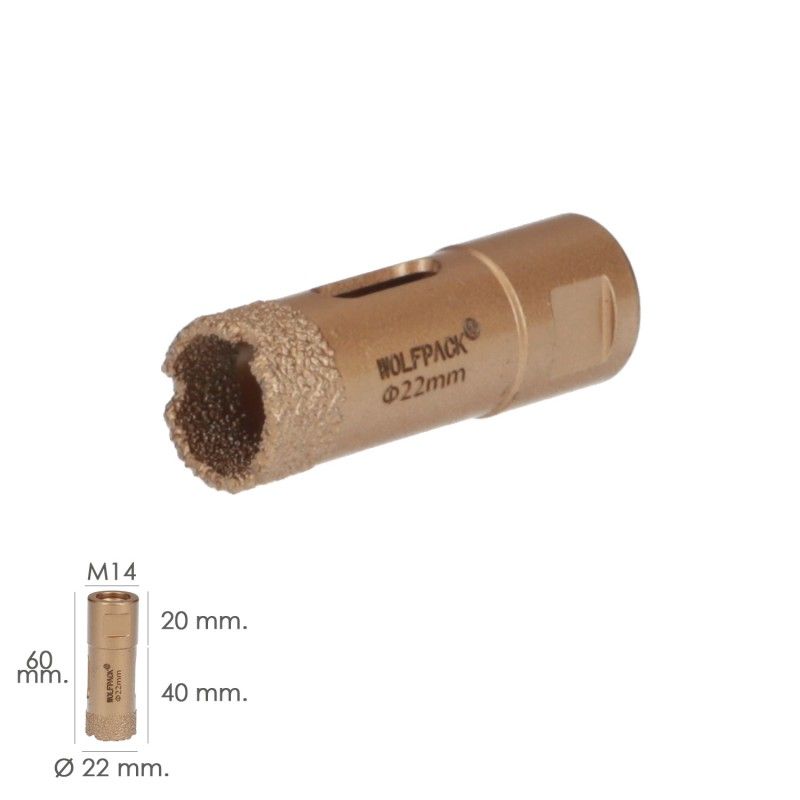 Corona Diamante Para Amoladora Ø 22 mm. Conexión Rosca M14. Corte Seco AFT 09112130