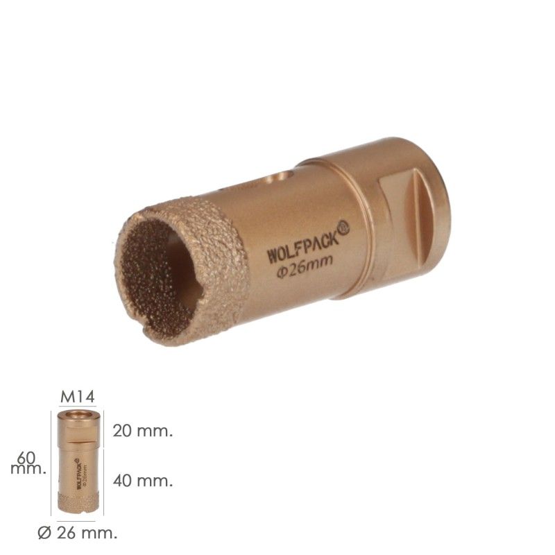 Corona Diamante Para Amoladora Ø 26 mm. Conexión Rosca M14. Corte Seco AFT 09112135