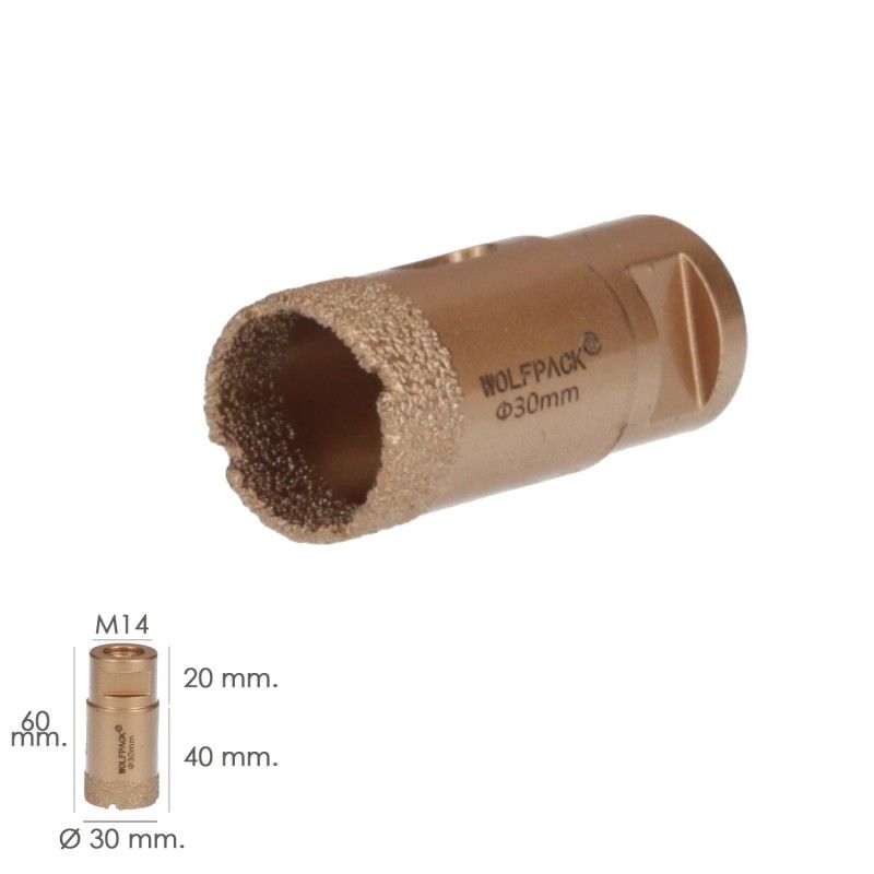 Corona Diamante Para Amoladora Ø 30 mm. Conexión Rosca M14. Corte Seco AFT 09112140