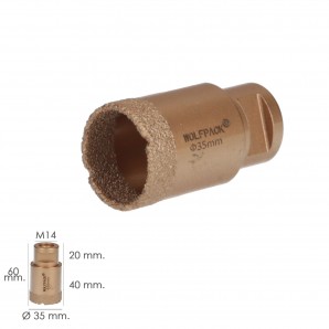Corona Diamante Para Amoladora Ø 35 mm. Conexión Rosca M14. Corte Seco AFT 09112145 2