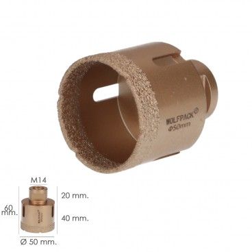 Coroa de diamante M14 Ø 50 mm. Corte Seco