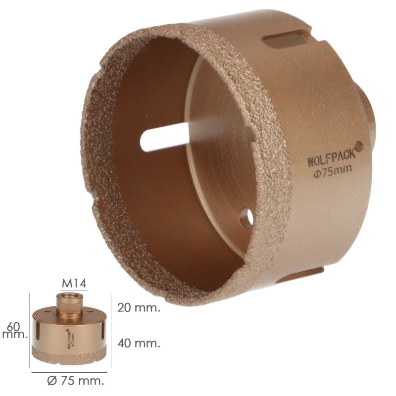 Corona Diamante Para Amoladora Ø 75 mm. Conexión Rosca M14. Corte Seco AFT 09112170
