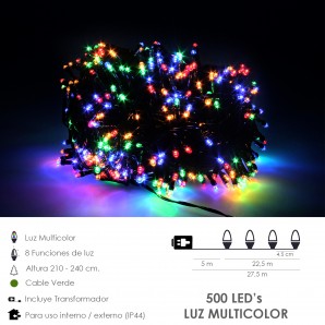 Guinalda Luces Navidad 500 Leds Multicolor. Luz navidad interiores y exteriores IP44 AFT 05490180 2