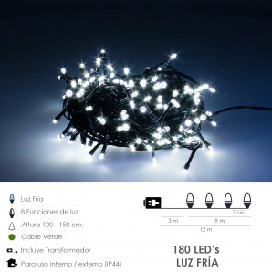 Luzes de Natal 180 Leds Branco Frio IP44 2