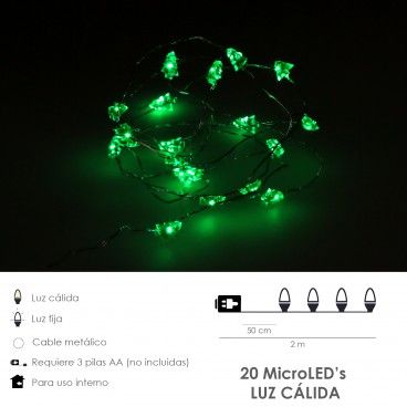 Guirnalda Luces Navidad Arboles 20 Leds Color Verde. Luz navidad interiores IP20 A Pilas 3AA (No Incluida) AFT 05490430