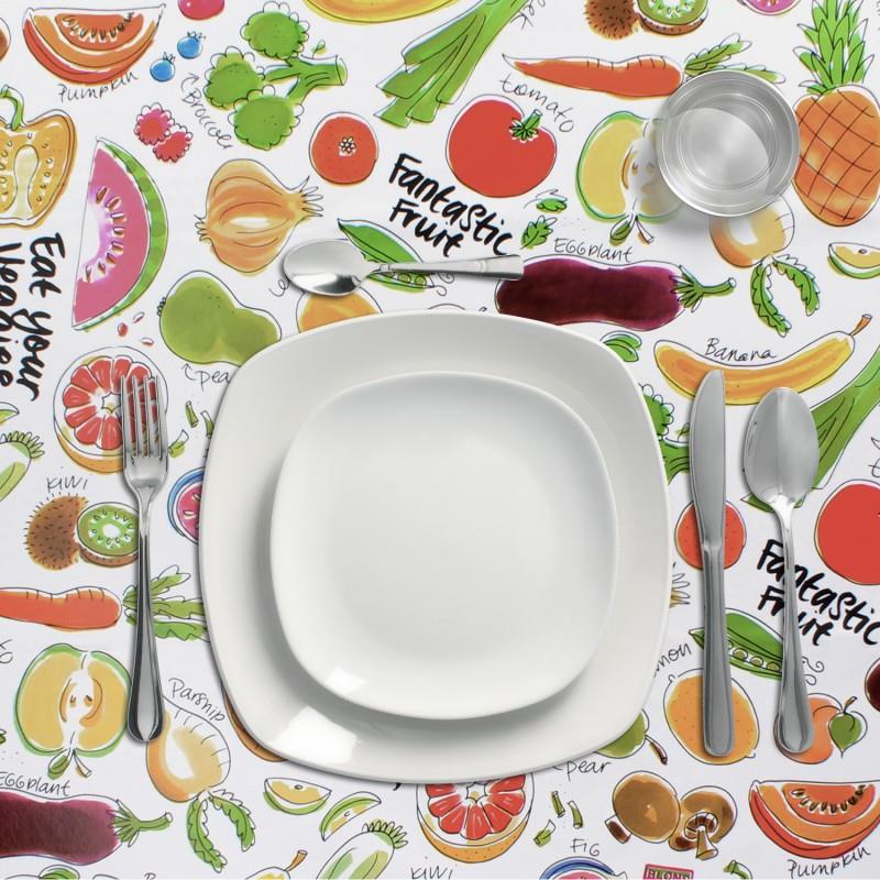 Mantel Hule Redondo Frutas Fantasia Impermeable Antimanchas PVC Ø 140 cm. Uso Interior y Exterior AFT 05544001