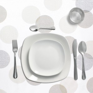 Toalha de Mesa Retangular Antimanchas em Oleado 140 x 250 cm. Círculos Bege 2