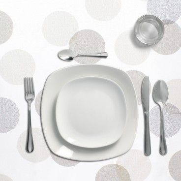 Toalha de Mesa Retangular Antimanchas em Oleado 140 x 250 cm. Círculos Bege