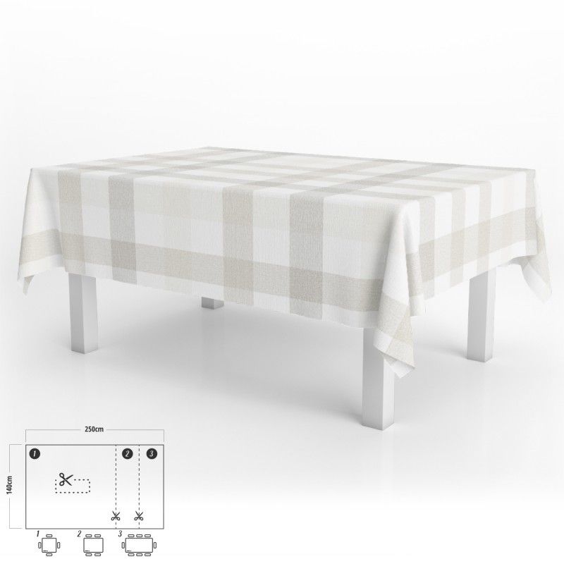 Toalha de Mesa Retangular Antimanchas em Oleado 140 x 250 cm. Xadrez Bege