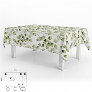 Toalha de Mesa Retangular Antimanchas em Oleado 140 x 250 cm. Folhas verdes