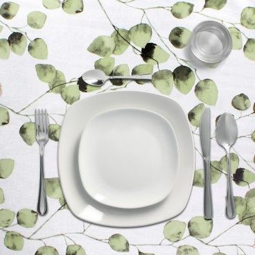 Toalha de Mesa Retangular Antimanchas em Oleado 140 x 250 cm. Folhas verdes