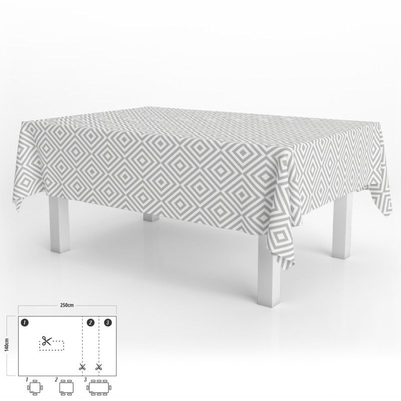Toalha de Mesa Retangular Antimanchas em Oleado 140 x 250 cm. Losangos Cinzentos