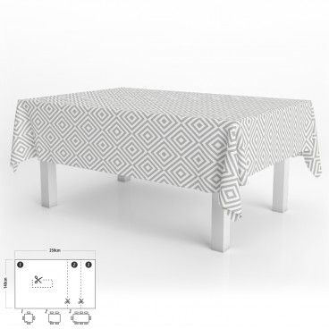 Toalha de Mesa Retangular Antimanchas em Oleado 140 x 250 cm. Losangos Cinzentos