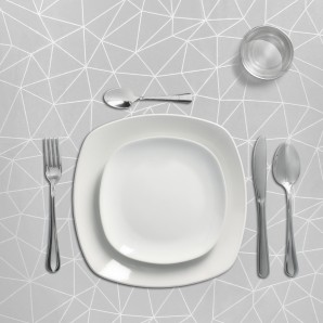 Toalha de Mesa Retangular Antimanchas em Oleado 140 x 250 cm. Cinza Geométrico 2