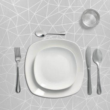 Toalha de Mesa Retangular Antimanchas em Oleado 140 x 250 cm. Cinza Geométrico