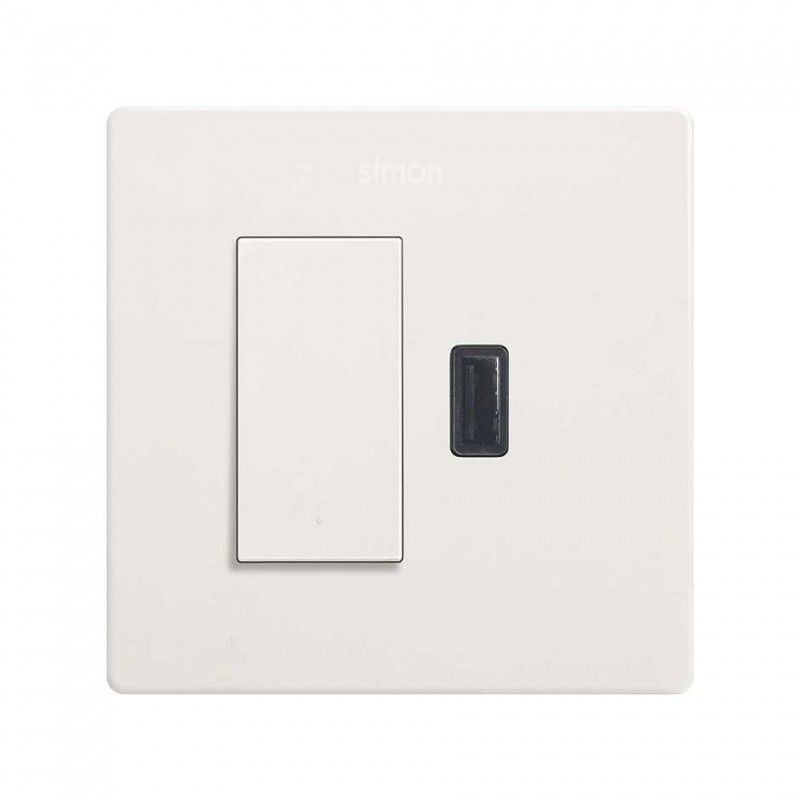 SIMON 270 | Kit interruttore a pulsante monoblocco + caricatore USB A 2.1A SmartCharge bianco 27191610-090