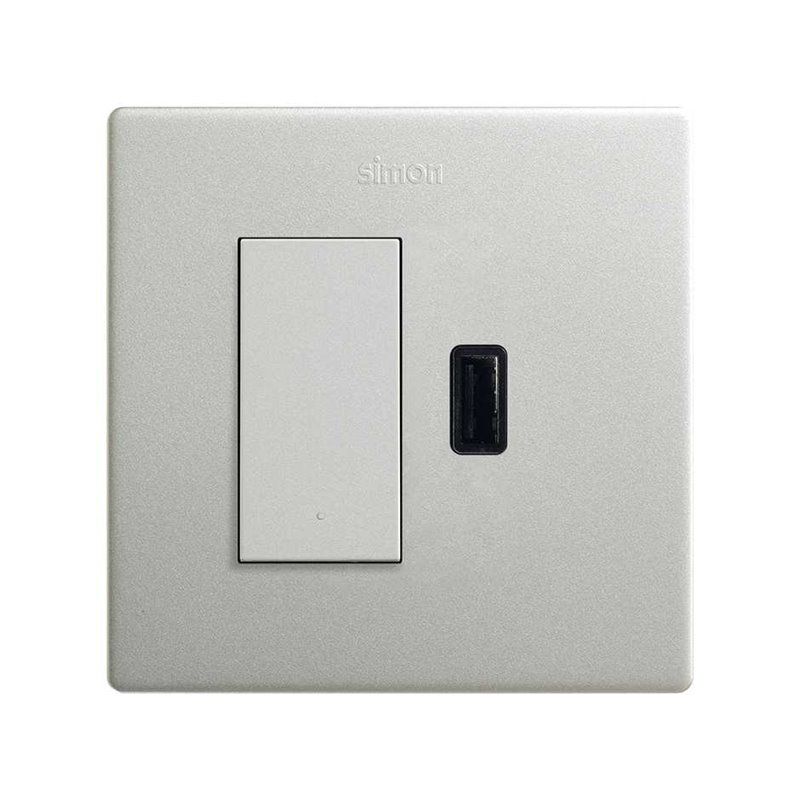 SIMON 270 | Pushbutton switch monoblock kit + USB A 2.1A SmartCharge aluminum charger 27191610-093