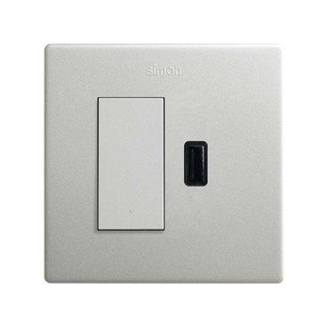 SIMON 270 | Kit interruttore a pulsante monoblocco + caricabatteria USB A 2.1A SmartCharge in alluminio 27191610-093