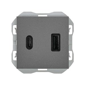 SIMON 270 | Dual USB charger A + C 3.1A Quickcharge titanium 20000296-096