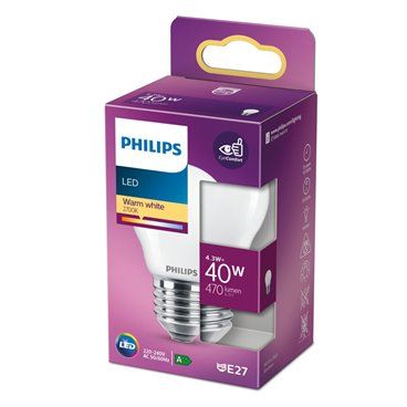 BOMBILLA ESFERICA LED E27 4,3W 470Lm 2.700k LUZ CALIDA PHILIPS