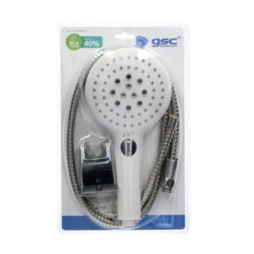Kit de ducha eco ahorro: Alcachofa 129mm 3 funciones + flexo + soporte ajustable GSC 404005004