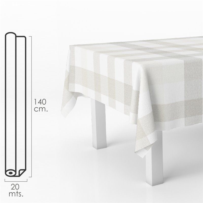 Rolo de Toalha de Mesa Resistente a Manchas 140 x 20 Metros. Xadrez Bege