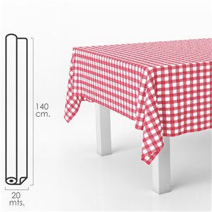 Rolo de Toalha de Mesa Antimanchas Oleado 140 cm. x 20 metros. Xadrez Vermelho