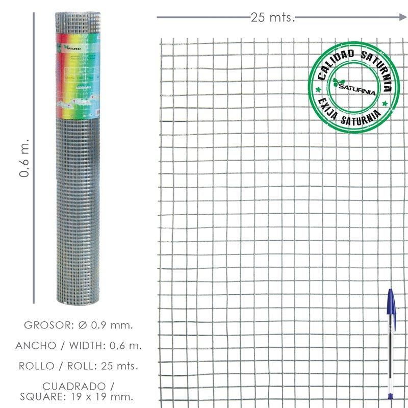 Malha Eletrossoldada Leve Galvanizada 19x19 / 60 cm. Rolo 25 Metros Uso Doméstico