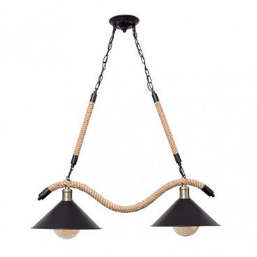 FAB 150752009 | Lampara Cabo 2xe27 Negro Cuerda De Cañamo Regx80x30 Cm