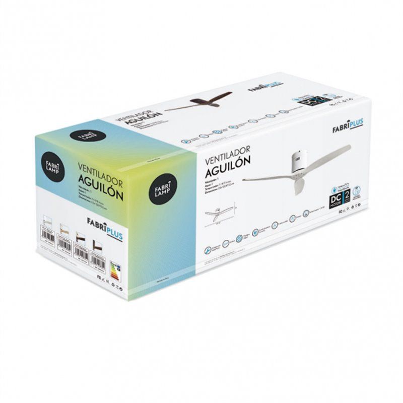 FAB 128290301 | Ventilador Dc Aguilon Blanco 3 Aspas Blancas 5 Velocidades Sin Luz Remoto Y Temporiz.132d