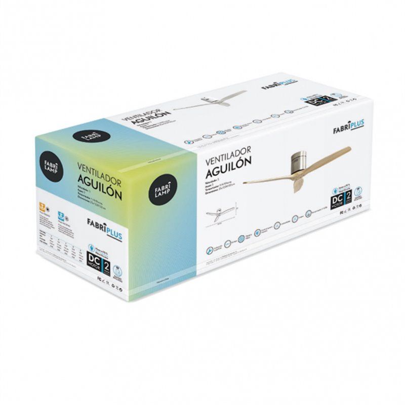 FAB 128290342 | Ventilador Dc Aguilon Niquel 3 Aspas Haya 5 Velocidades Sin Luz Remoto Y Temporiz.132d